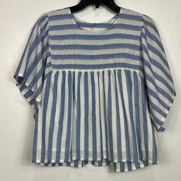 Emerson Fry Organic Cotton Striped Fluttery Sleeve Top Blouse Size M - Picture 3 of 10